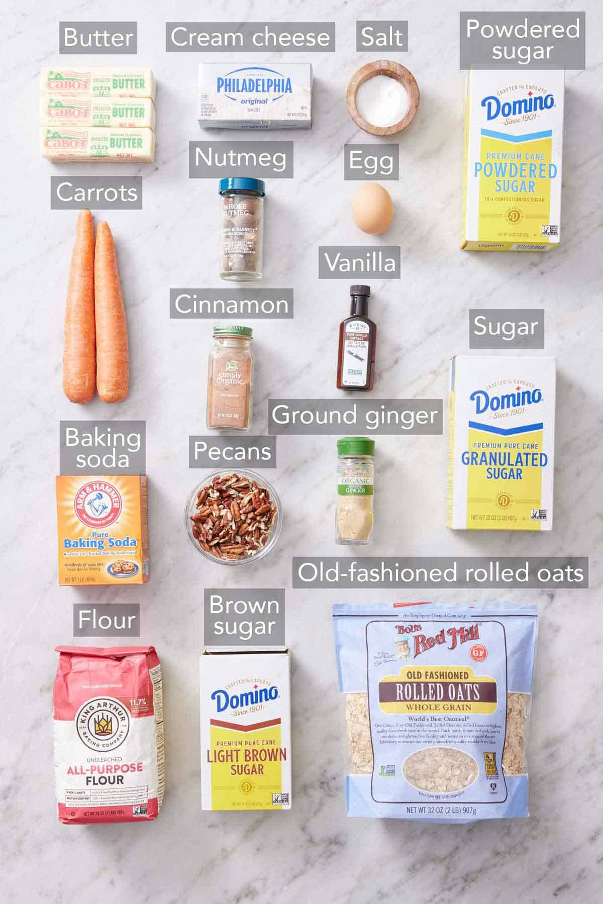 Ingredients needed to make carrot cake cookies.