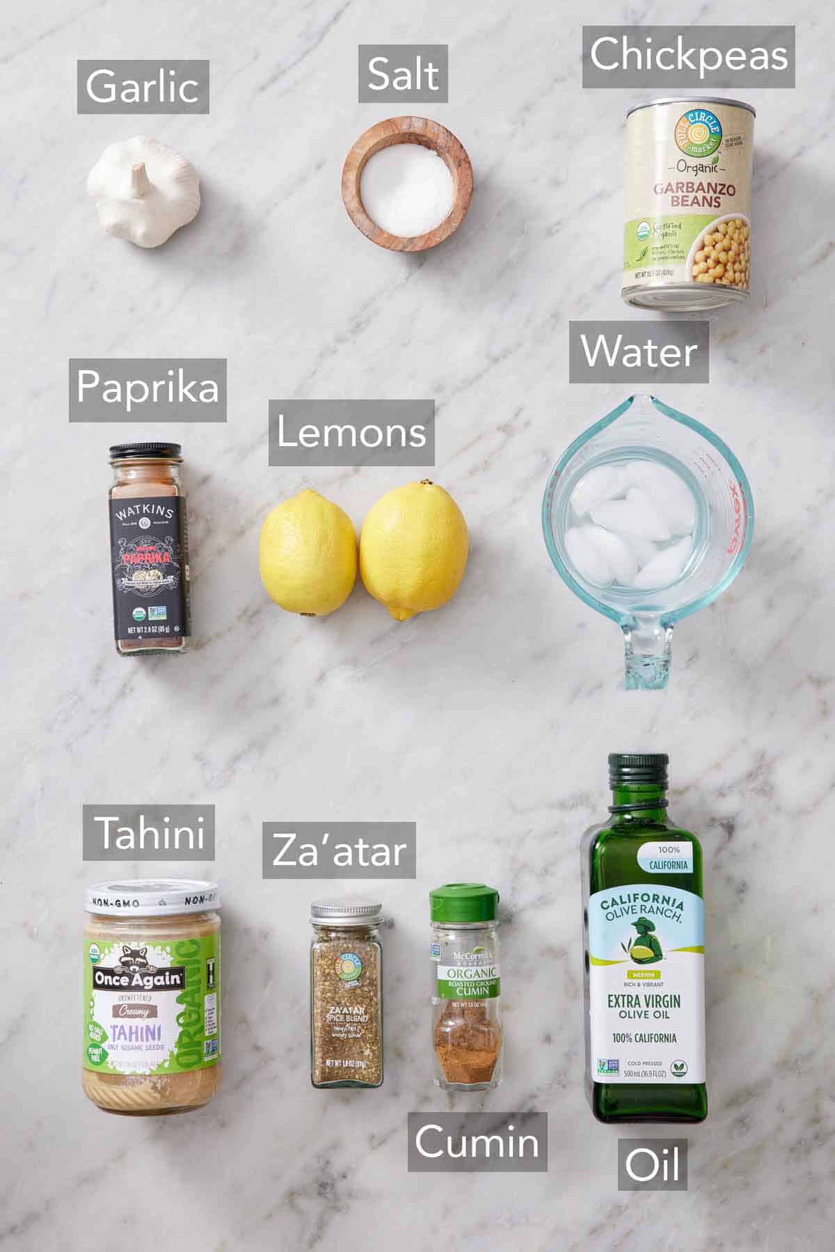 Ingredients needed to make hummus.