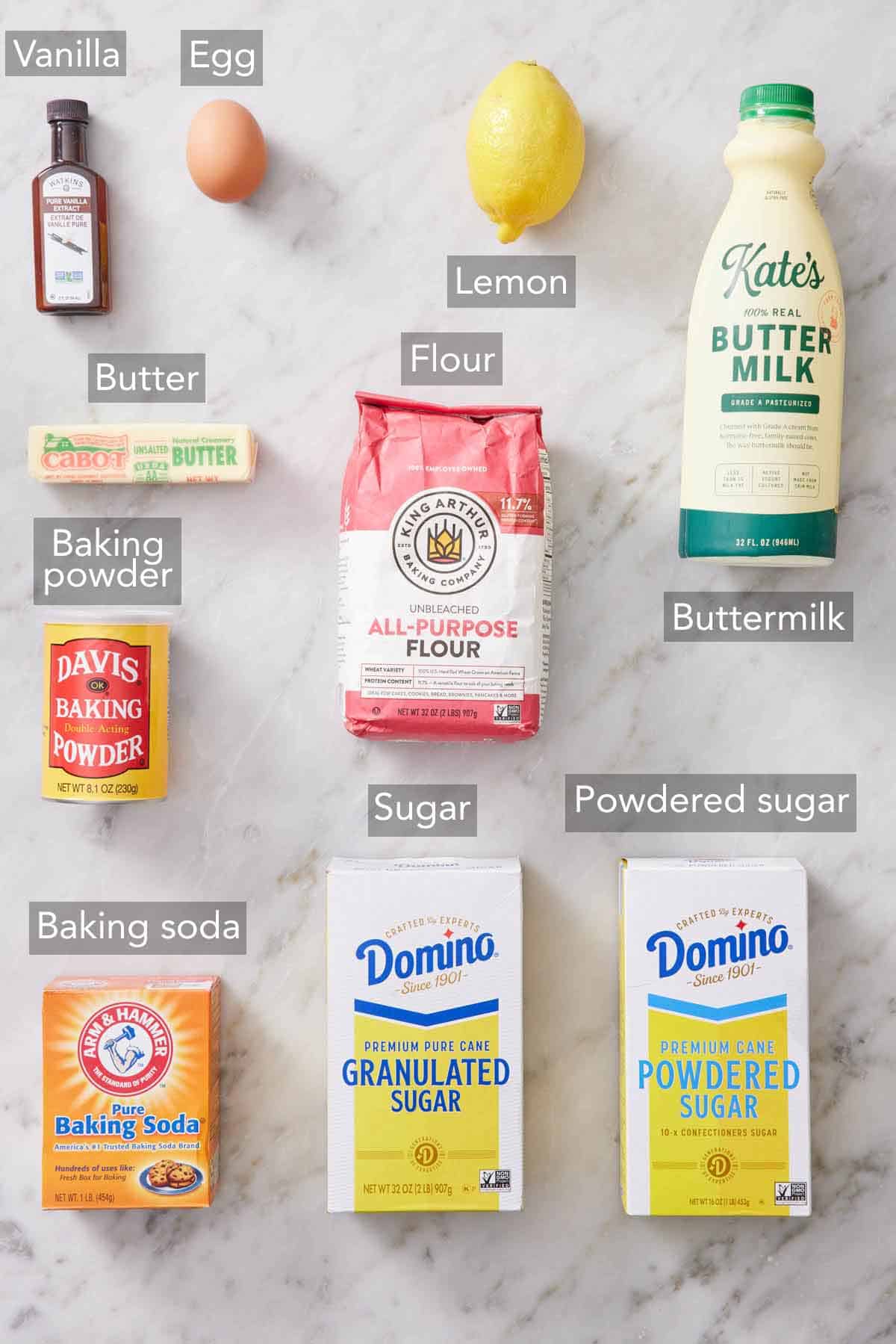 Ingredients needed to make lemon scones.
