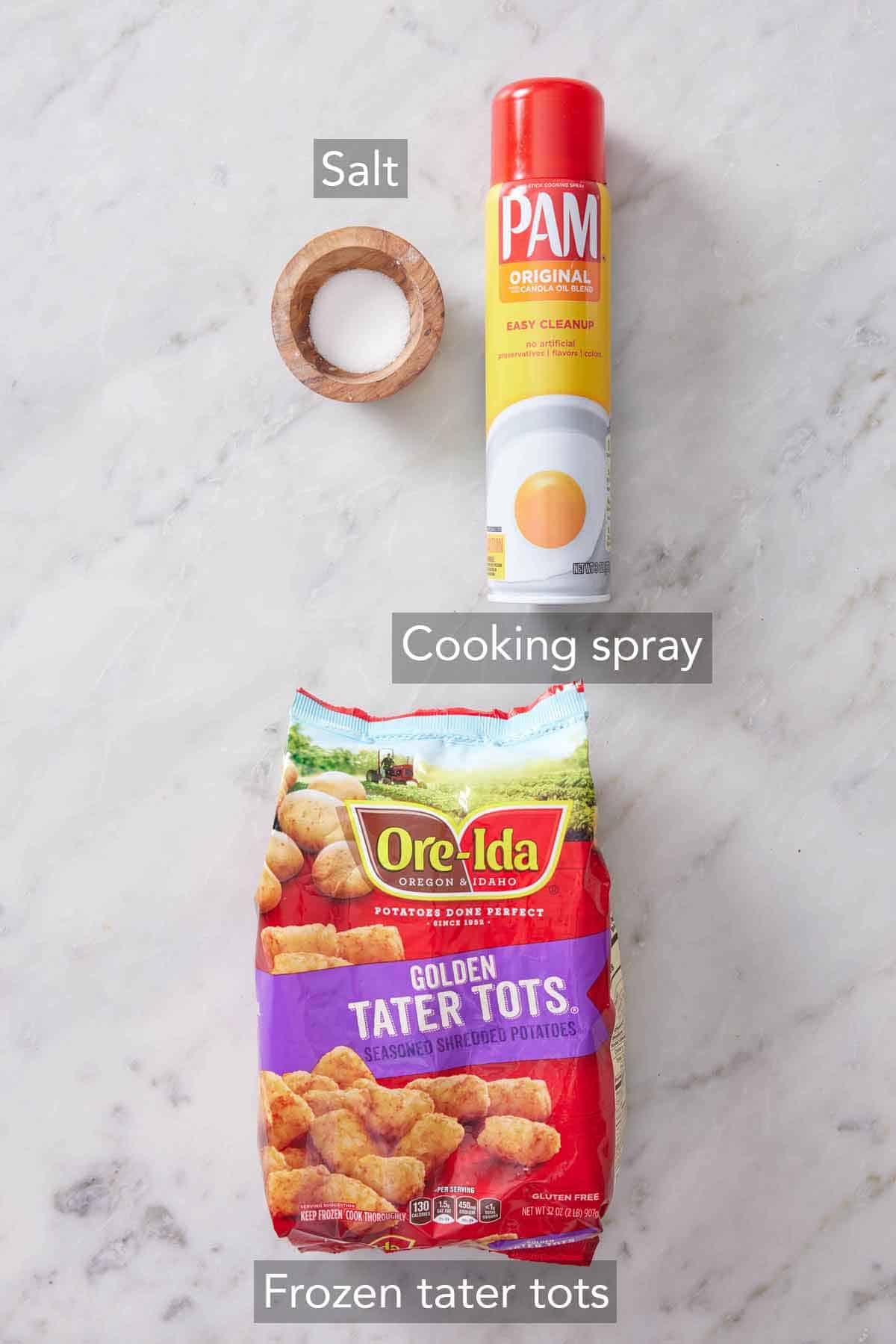 Ingredients needed to make air fryer tater tots.