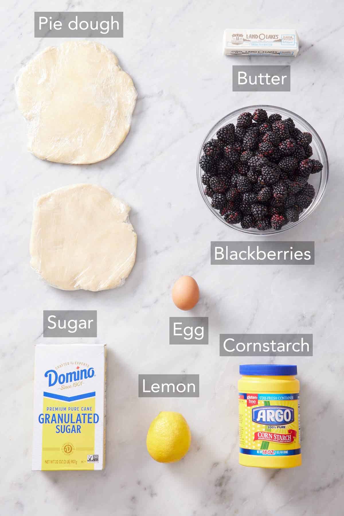 Ingredients needed to make blackberry pie.