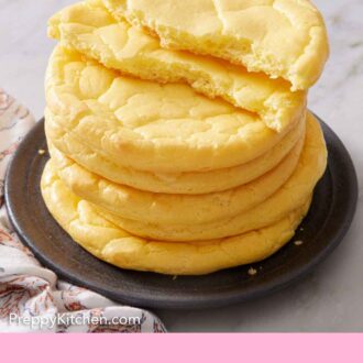 Pinterest graphic of a stack of cloud bread with the top one torn in half.