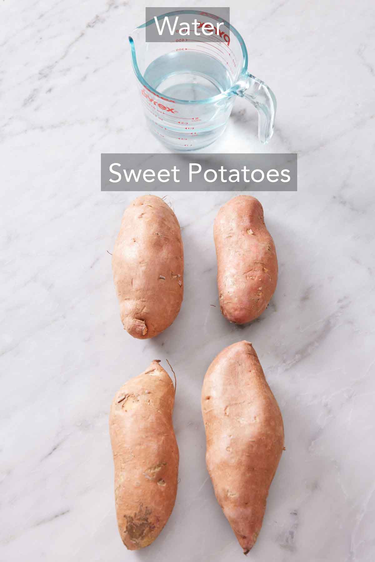 Ingredients needed to make instant pot sweet potatoes.