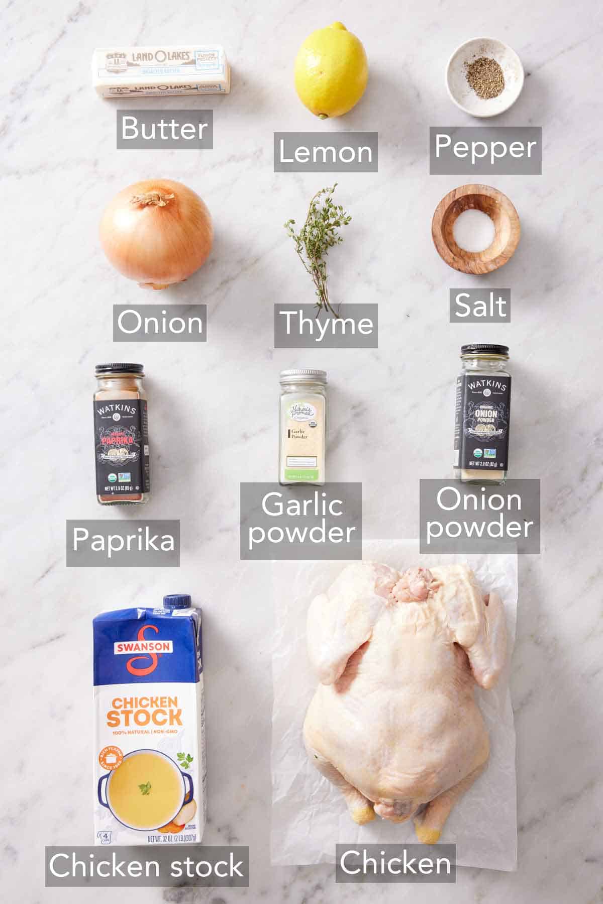Ingredients needed to make an instant pot whole chicken.