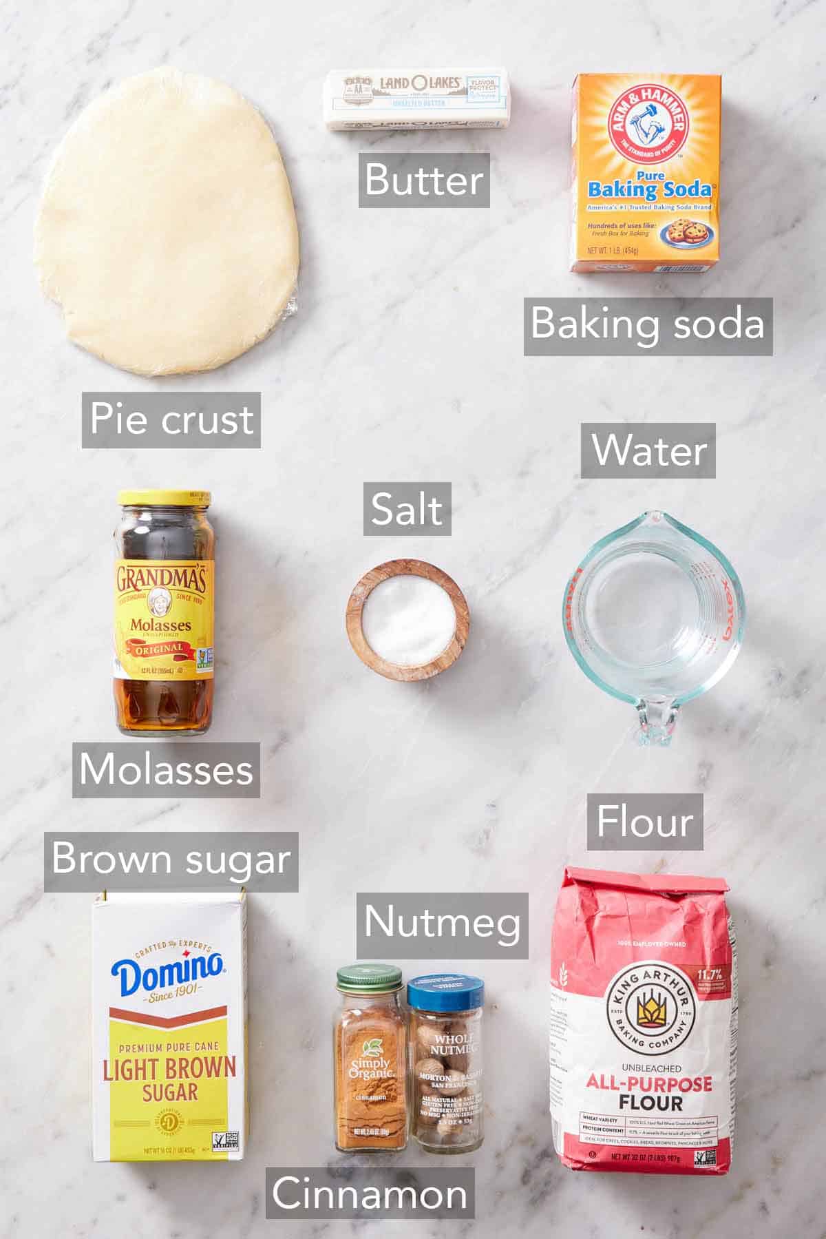 Ingredients needed to make shoofly pie.