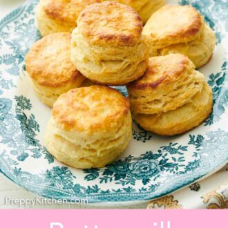 Pinterest graphic of a platter with buttermilk biscuits.