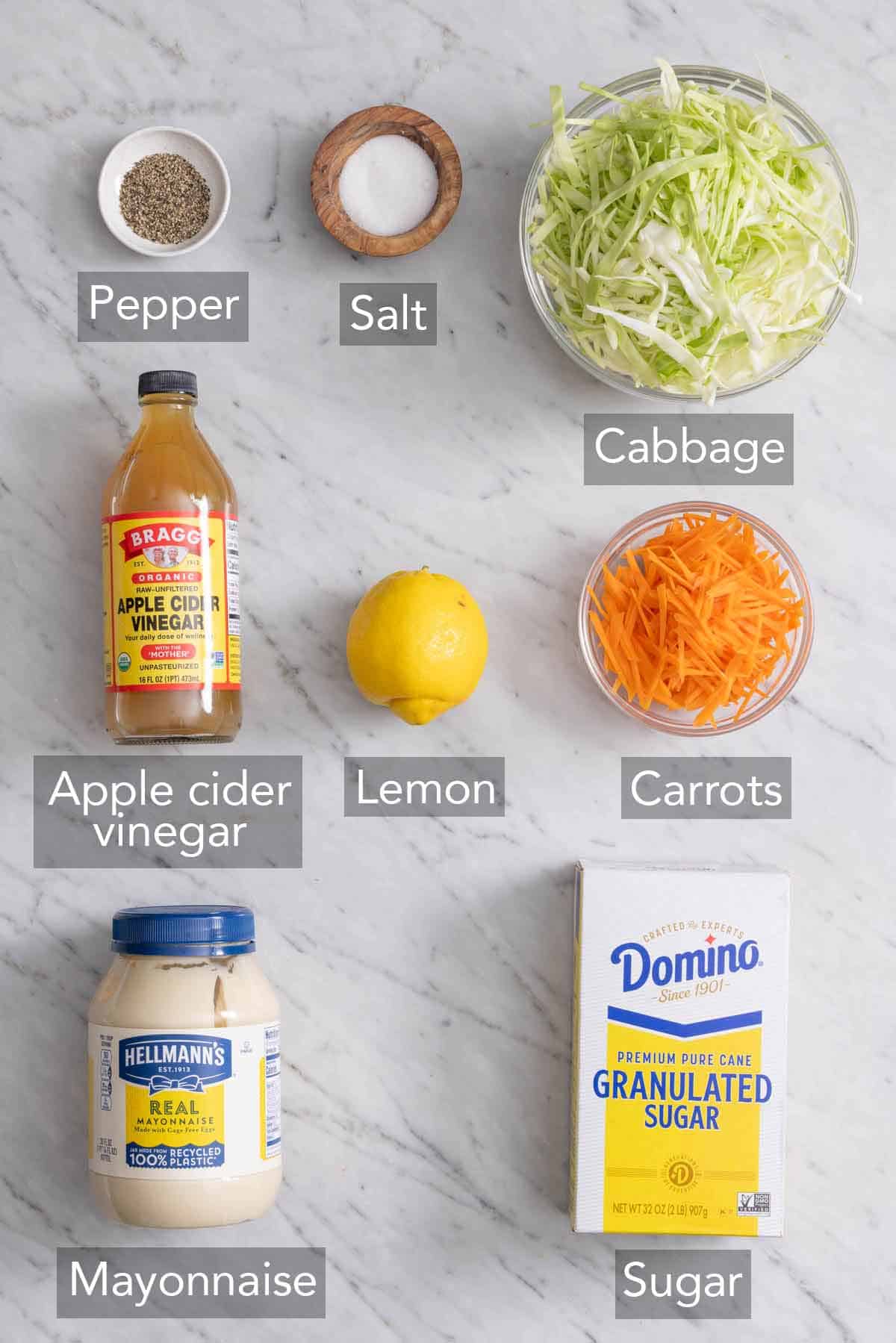 Ingredients needed to make coleslaw.