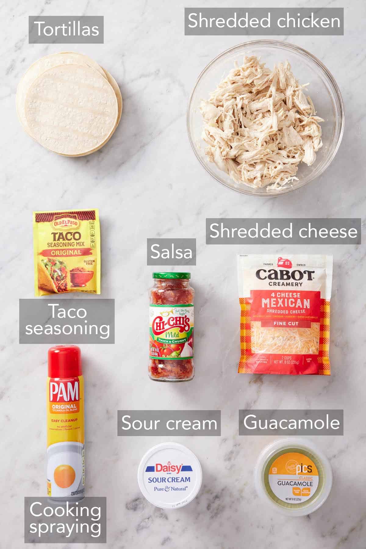 Ingredients needed to make air fryer taquitos.