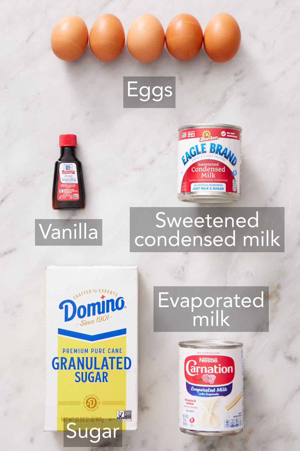 Ingredients needed to make flan.