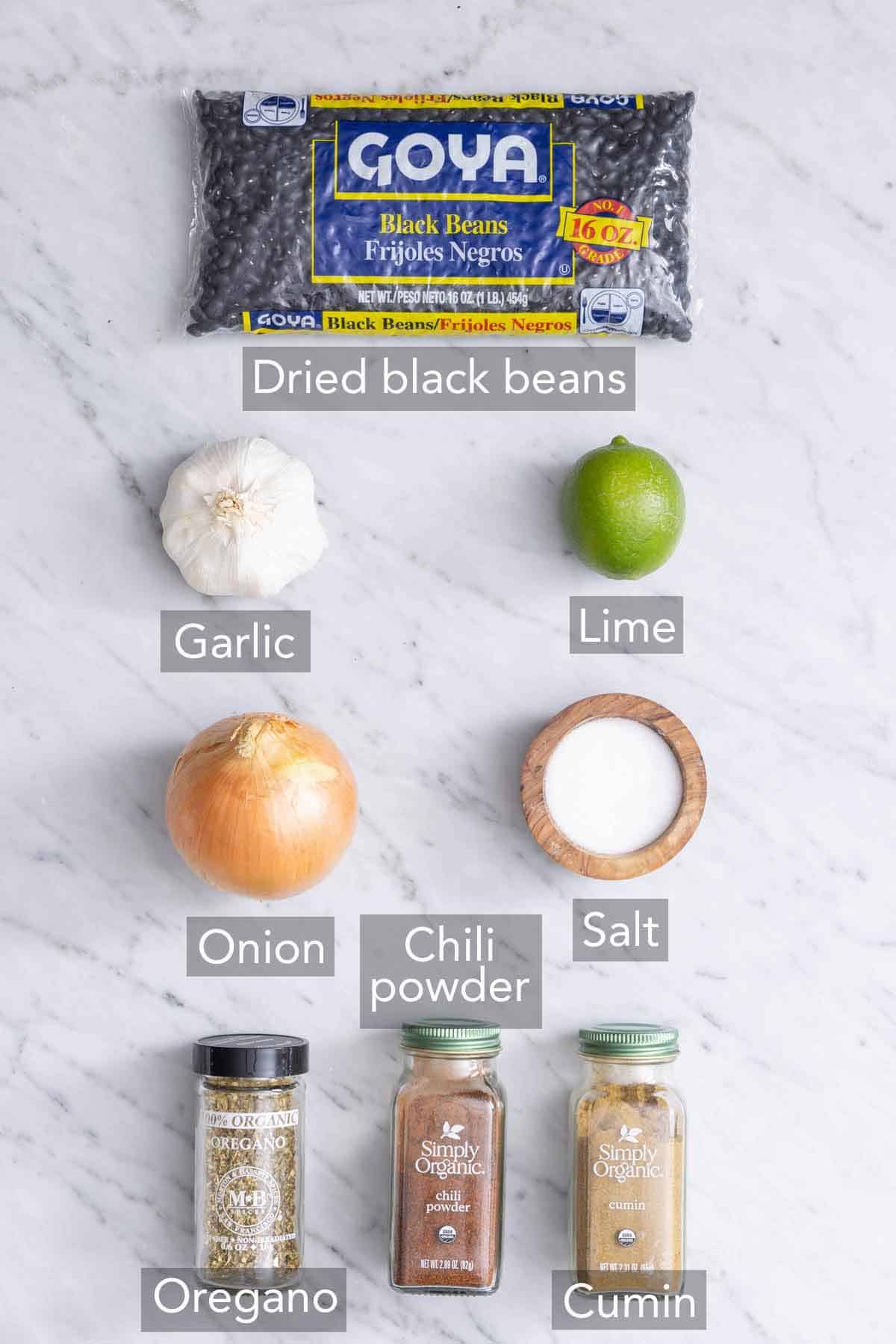 Ingredients needed to make no-soak Instant Pot black beans.