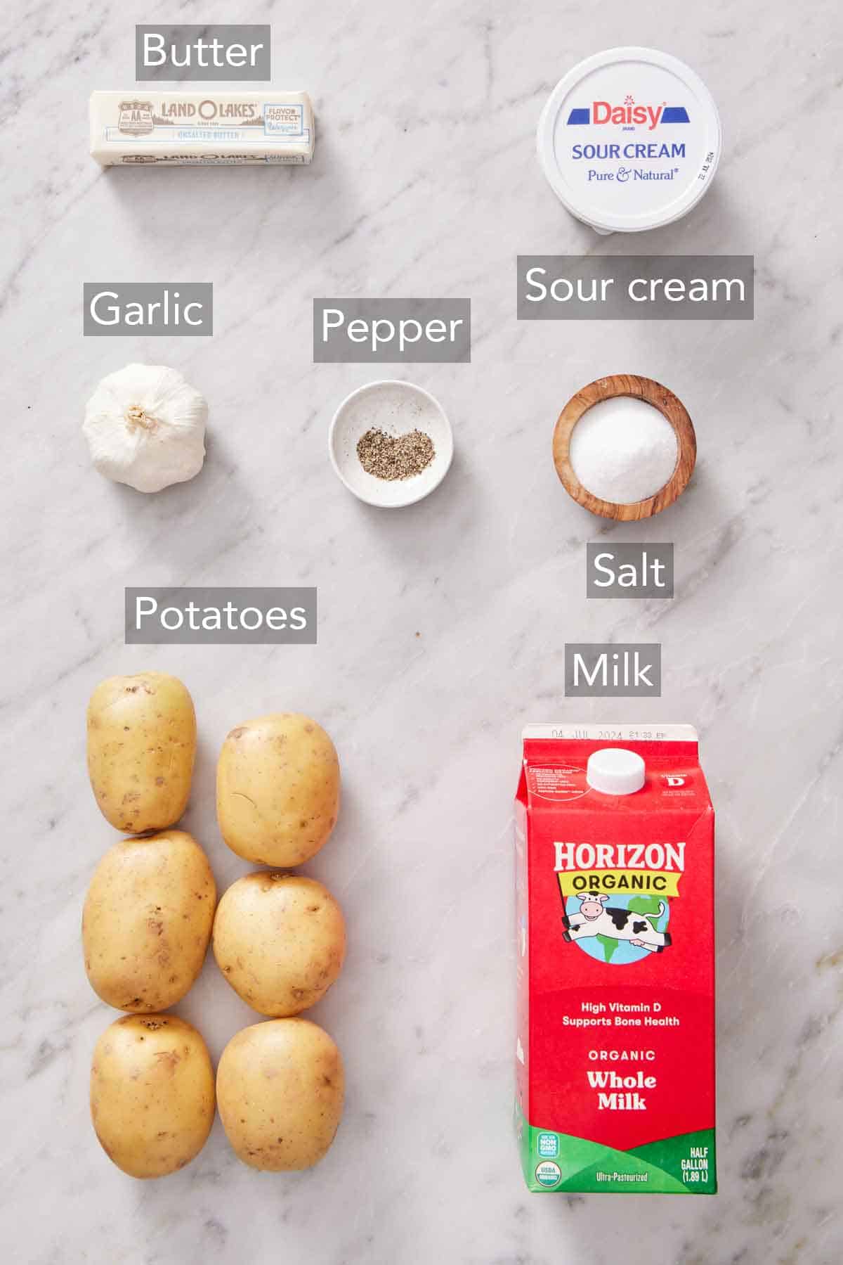 Ingredients needed to make Instant Pot mashed potatoes.