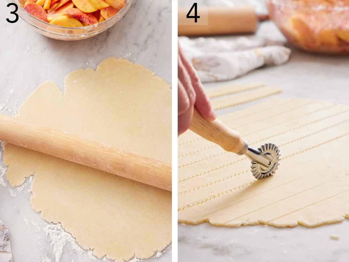 Set of two photos showing dough rolled and cut.