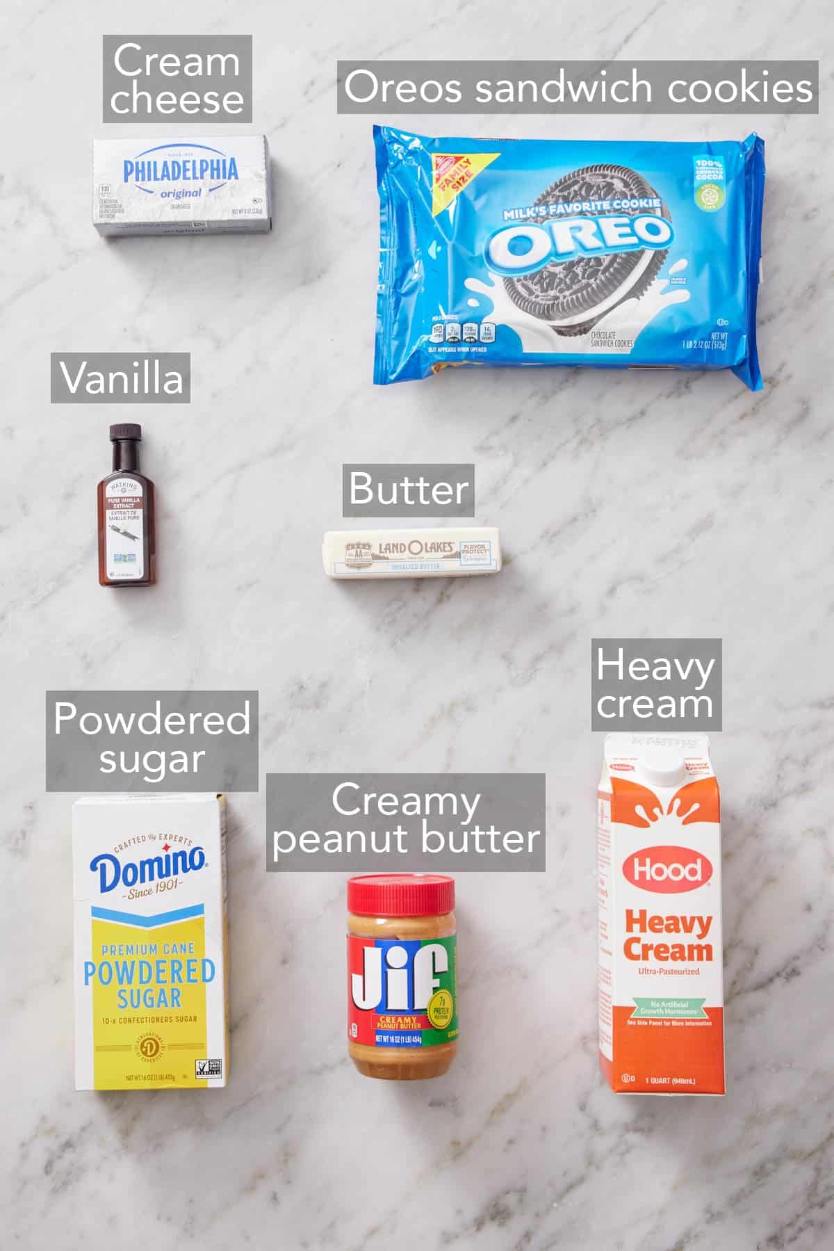 Ingredients needed to make peanut butter pie.