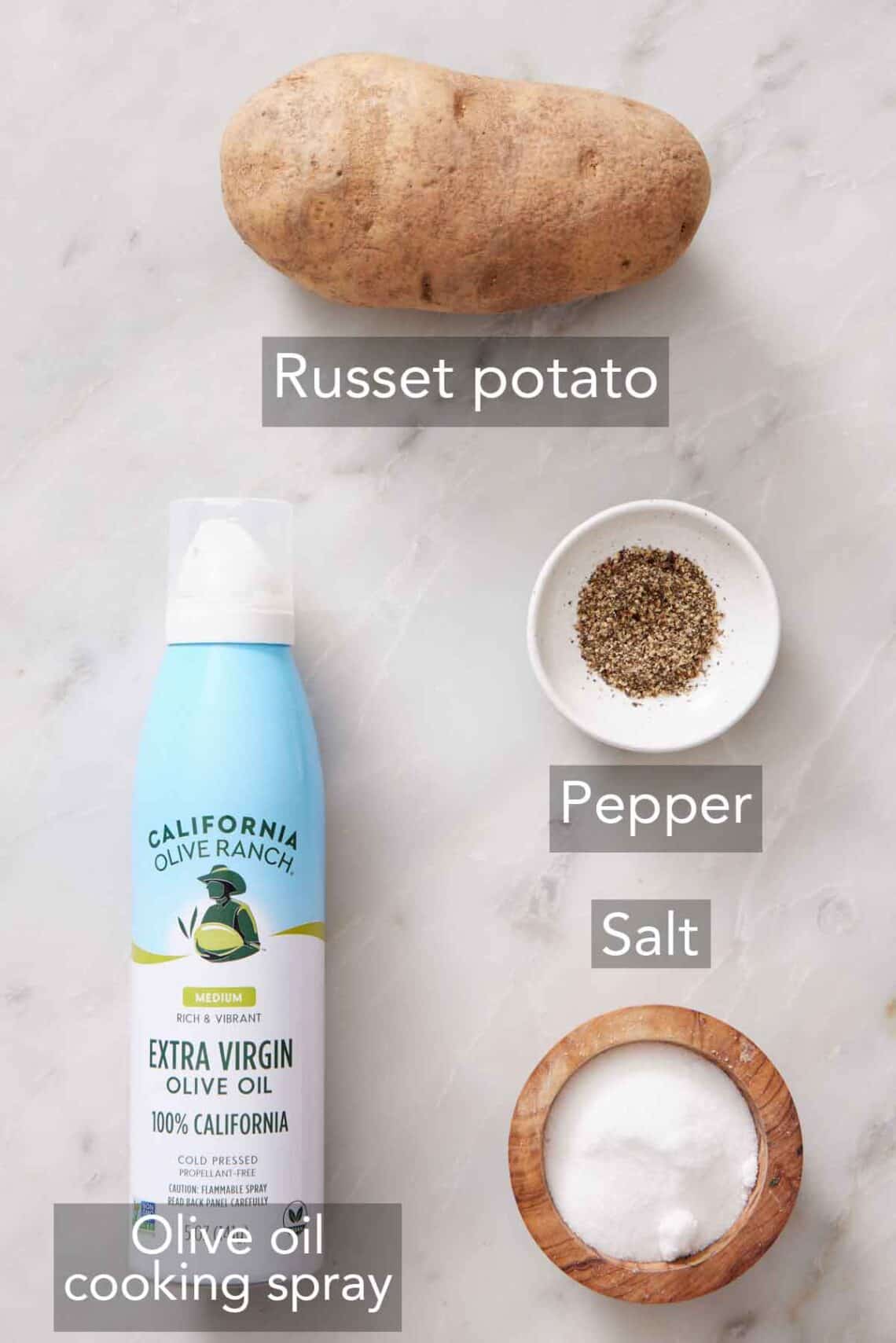 Ingredients needed to make air fryer potato chips.