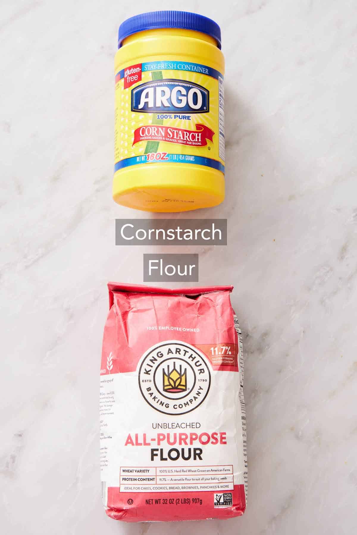 Ingredients needed to make cake flour substitute.