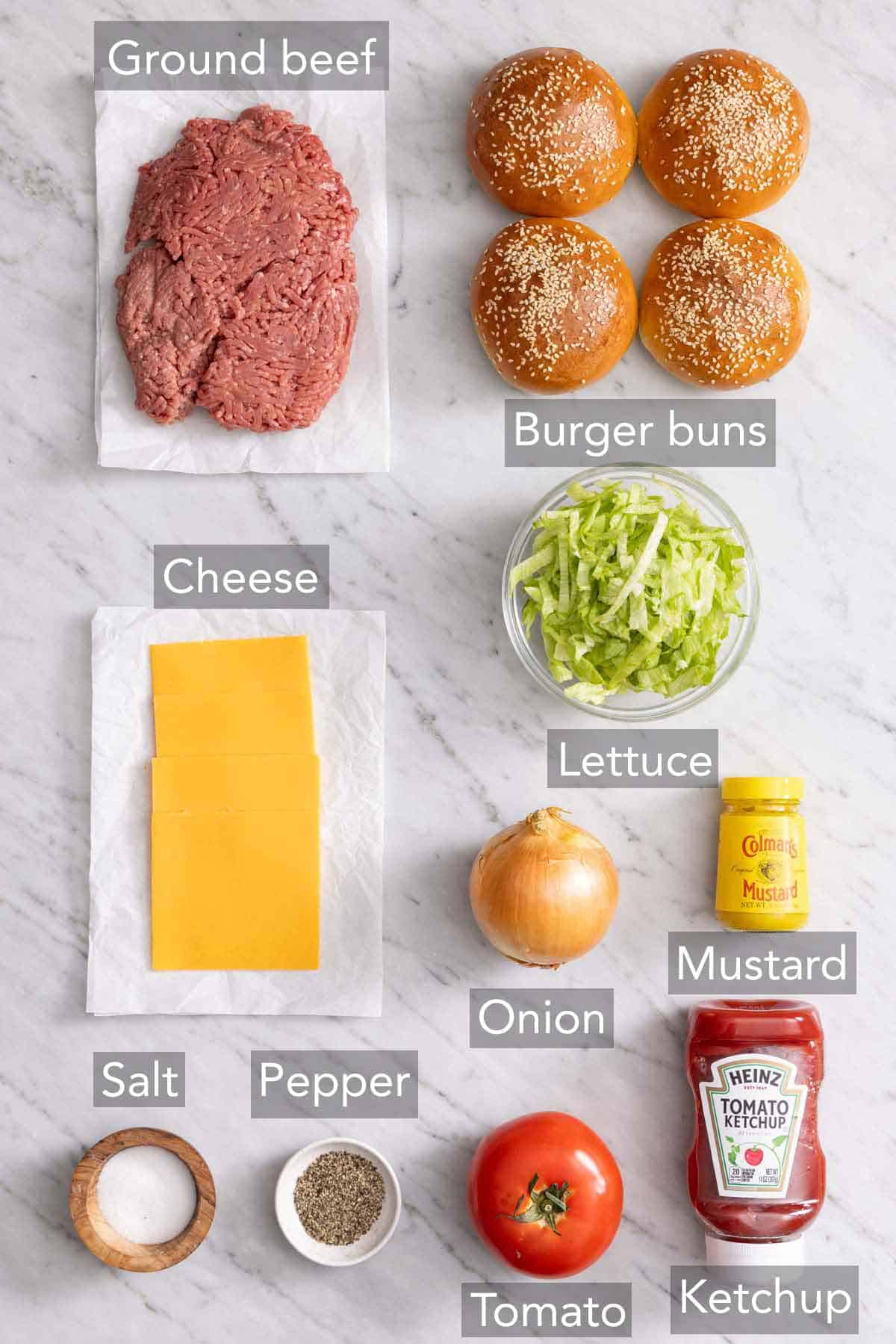 Ingredients needed to make smash burgers.