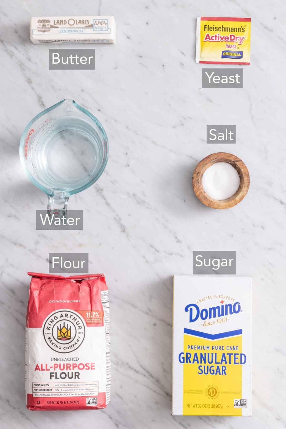 Ingredients needed to make white bread.