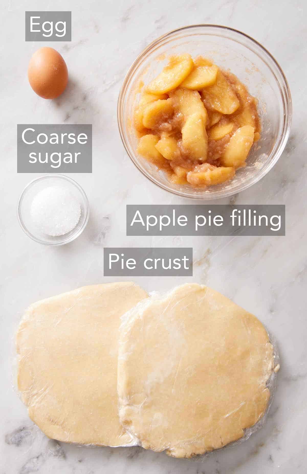 Ingredients needed to make air fryer hand pies.