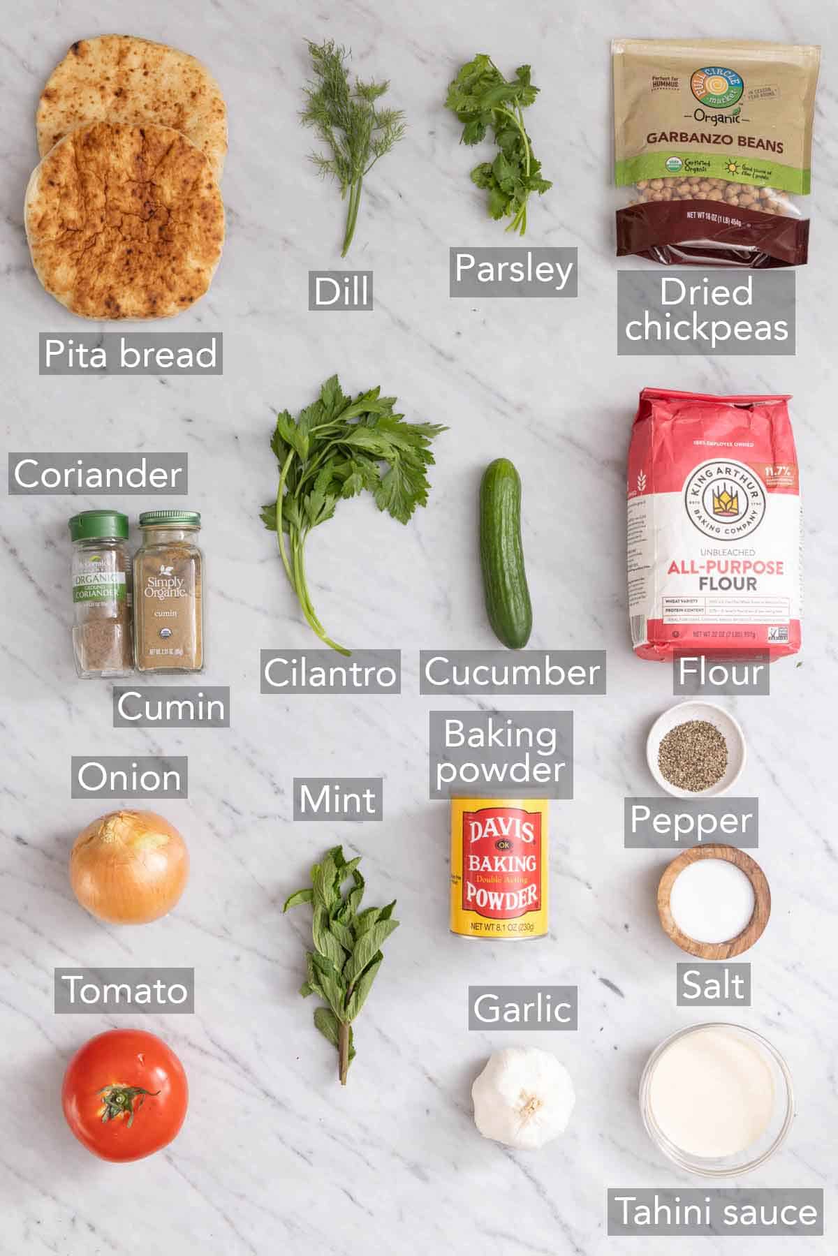 Ingredients needed to make falafel.