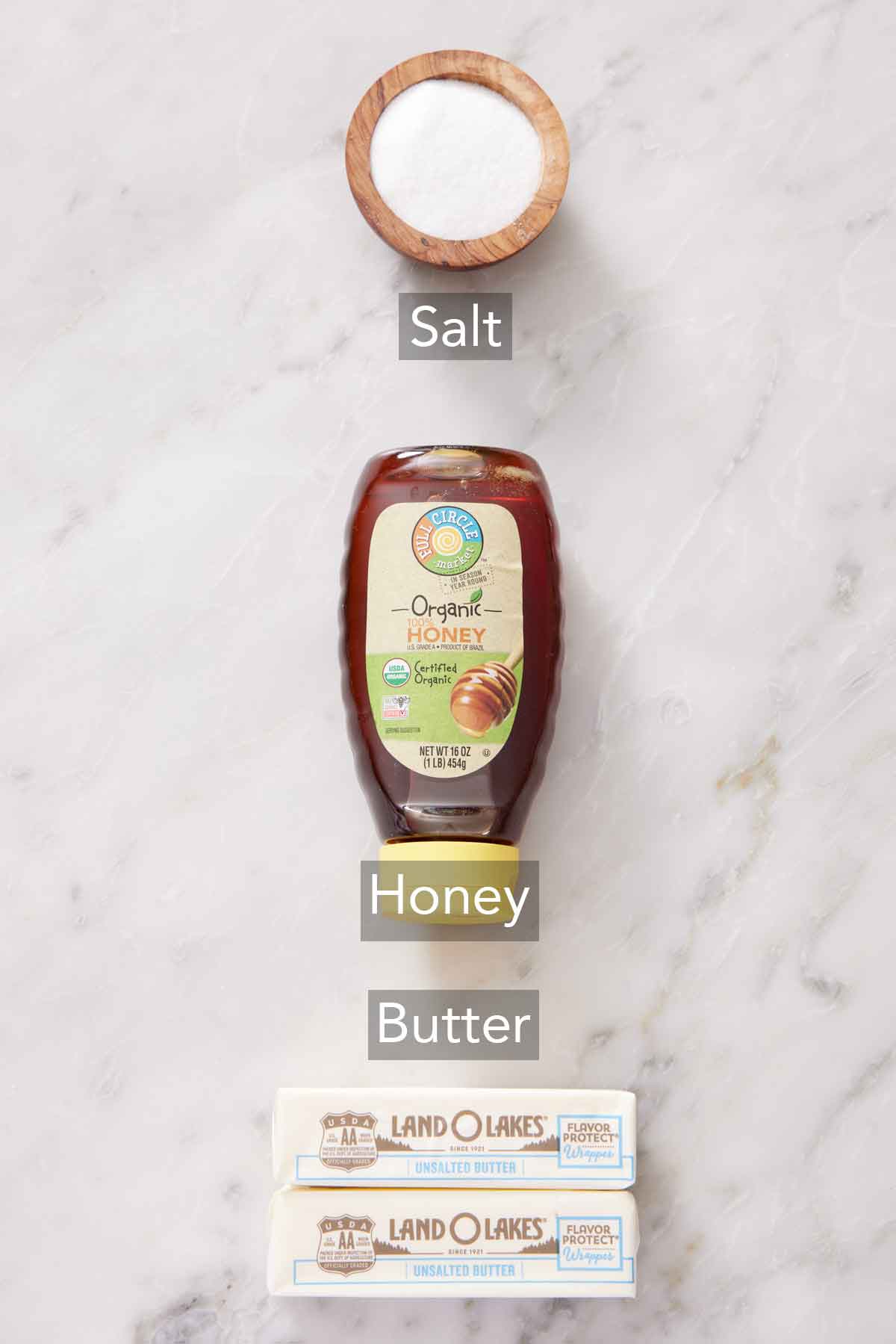 Ingredients needed to make honey butter.