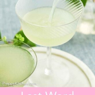 Pinterest graphic of Last Word Cocktail poured into a glass.