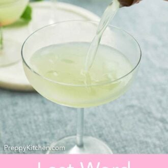 Pinterest graphic of Last Word Cocktail poured into a glass.