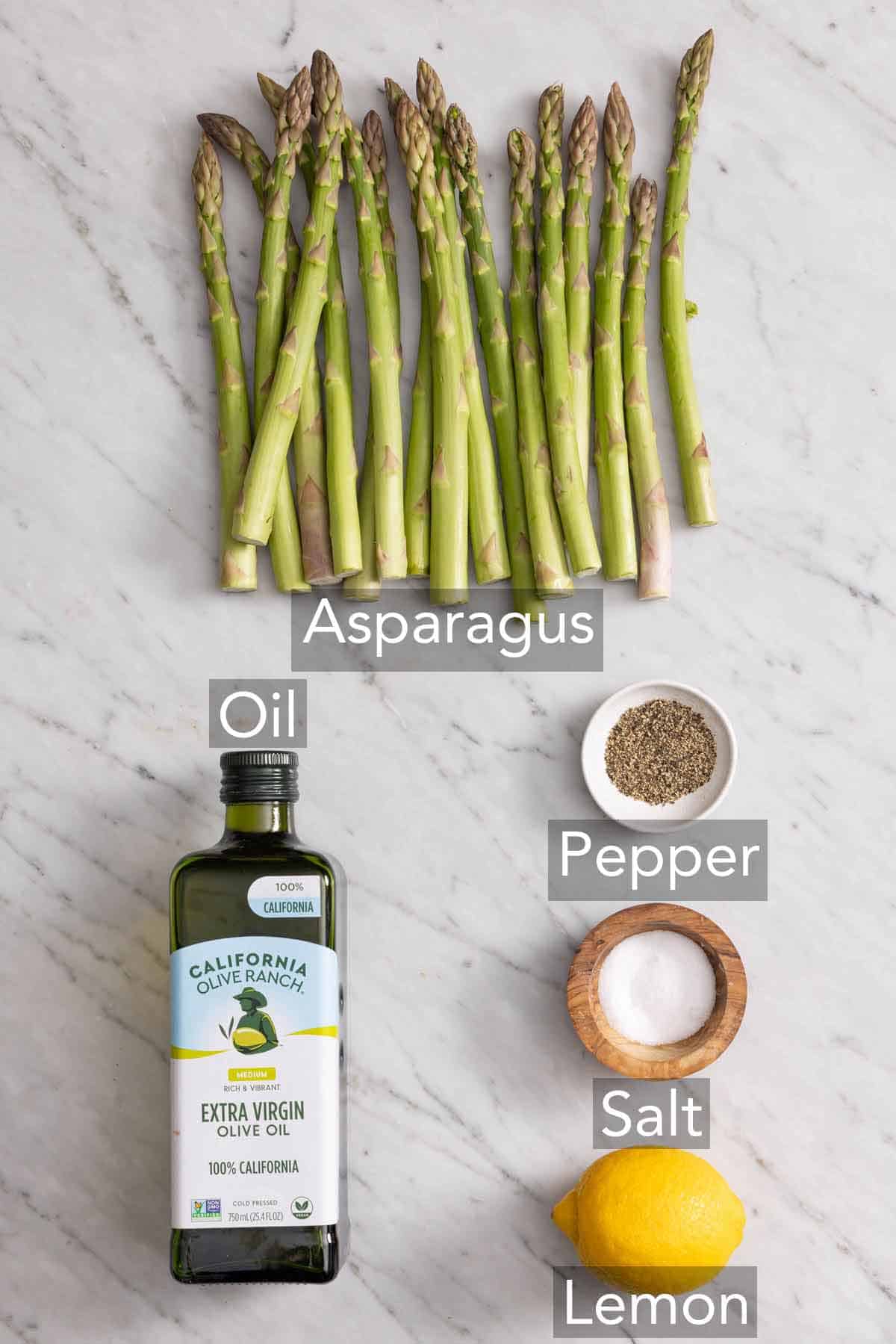 Ingredients needed to make roasted asparagus.