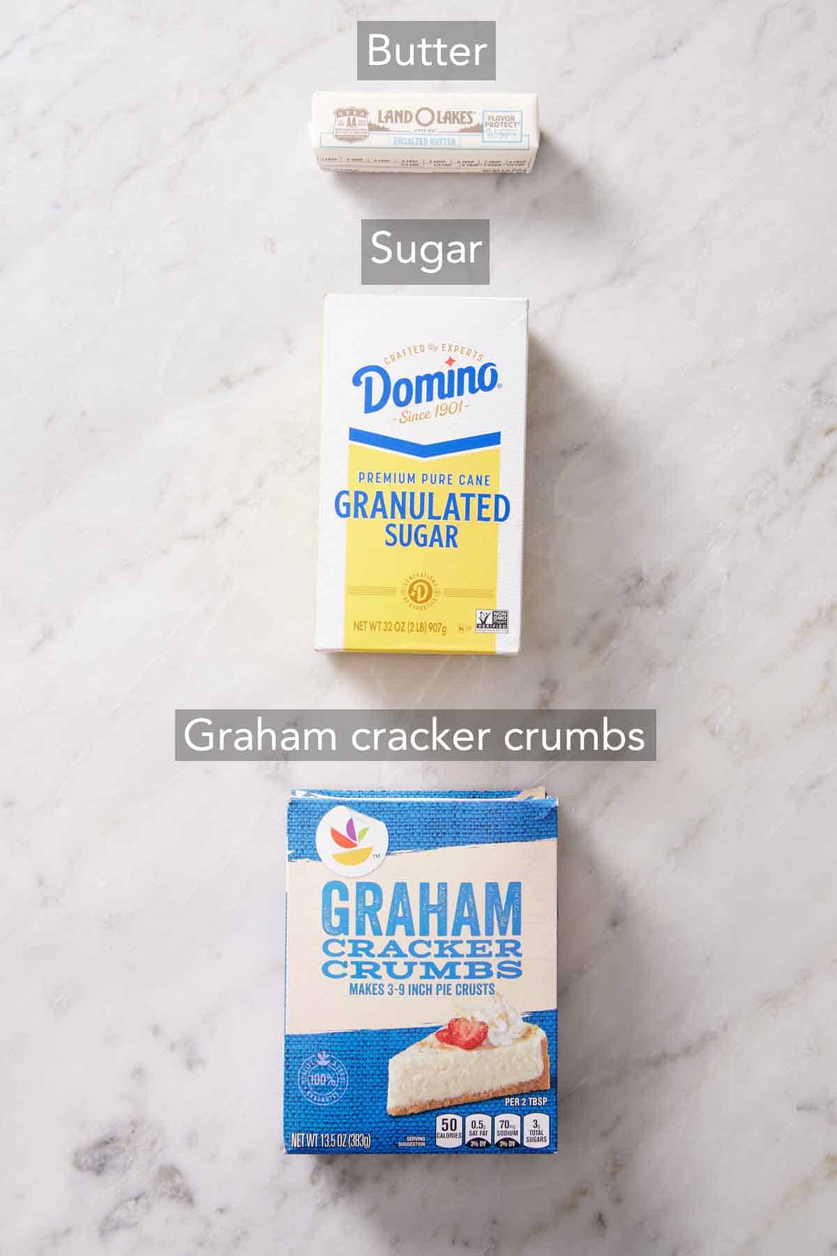 Ingredients needed to make a graham cracker crust.