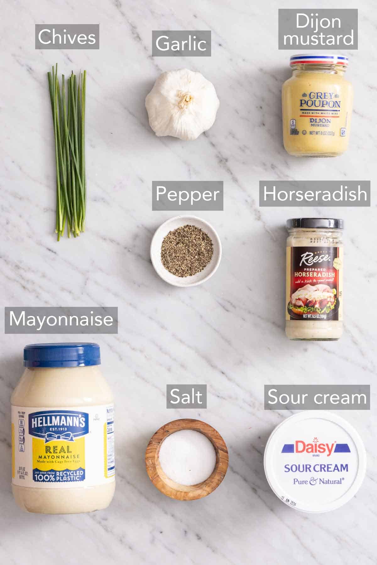 Ingredients needed to make horseradish sauce.