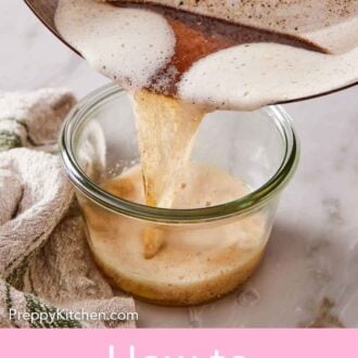 Pinterest graphic of brown sugar poured from a skillet into a jar.