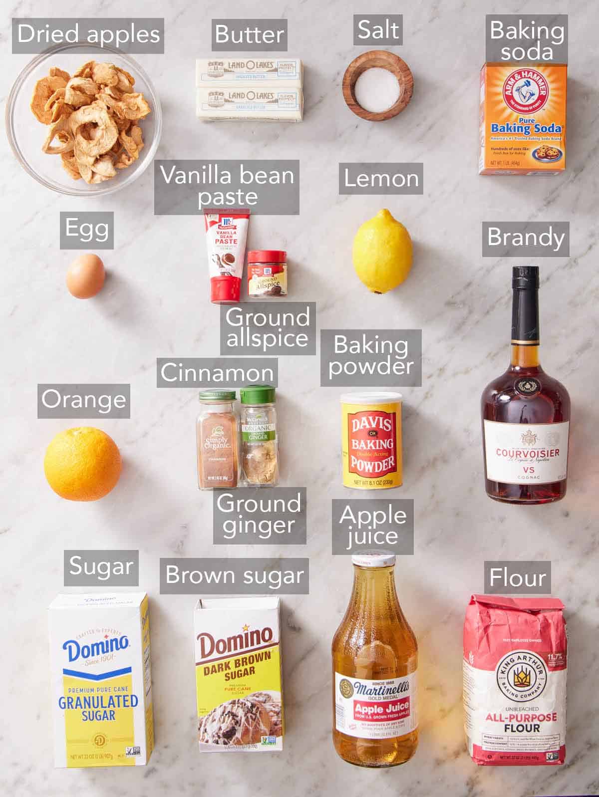 Ingredients needed to make brown butter wassail cookies.