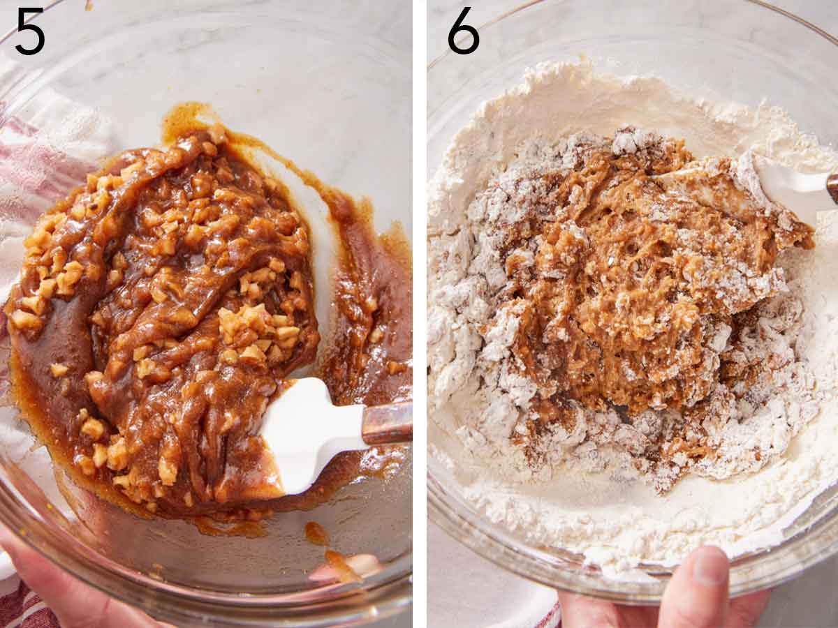 Set of two photos showing batter combined in a bowl.