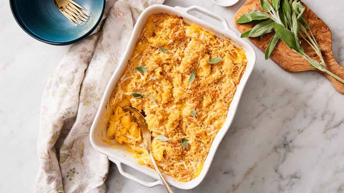 Résumé de la recette de Mac et fromage de butternut squash