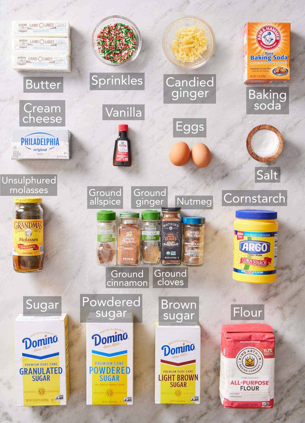 Ingredients needed to make gingerbread bars.