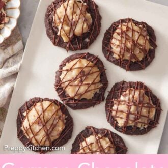 Pinterest graphic of a platter of German chocolate cookies.