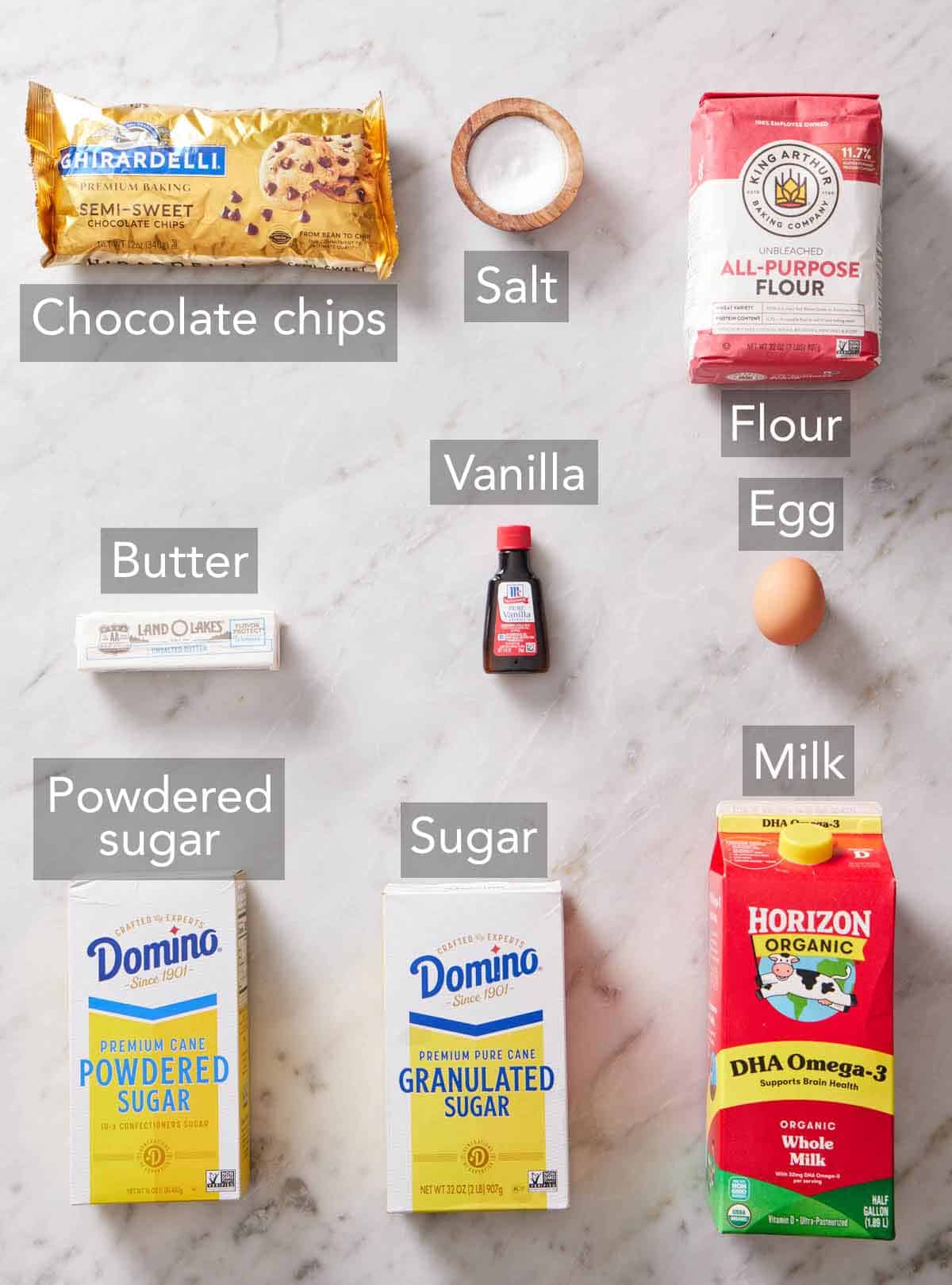 Ingredients needed to make Milano cookies.