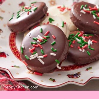 Pinterest graphic of platter of Ritz cookies with festive sprinkles.