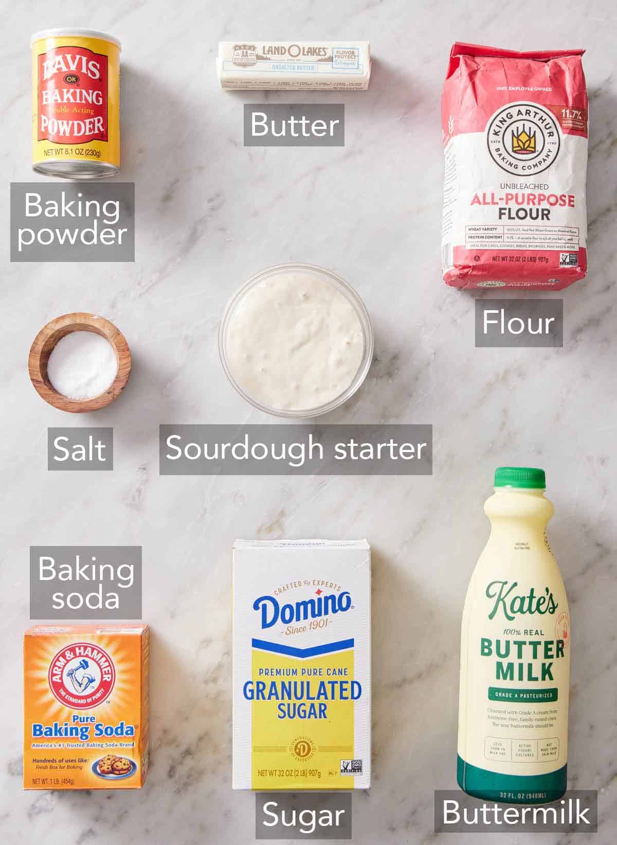 Ingredients to make sourdough biscuits.