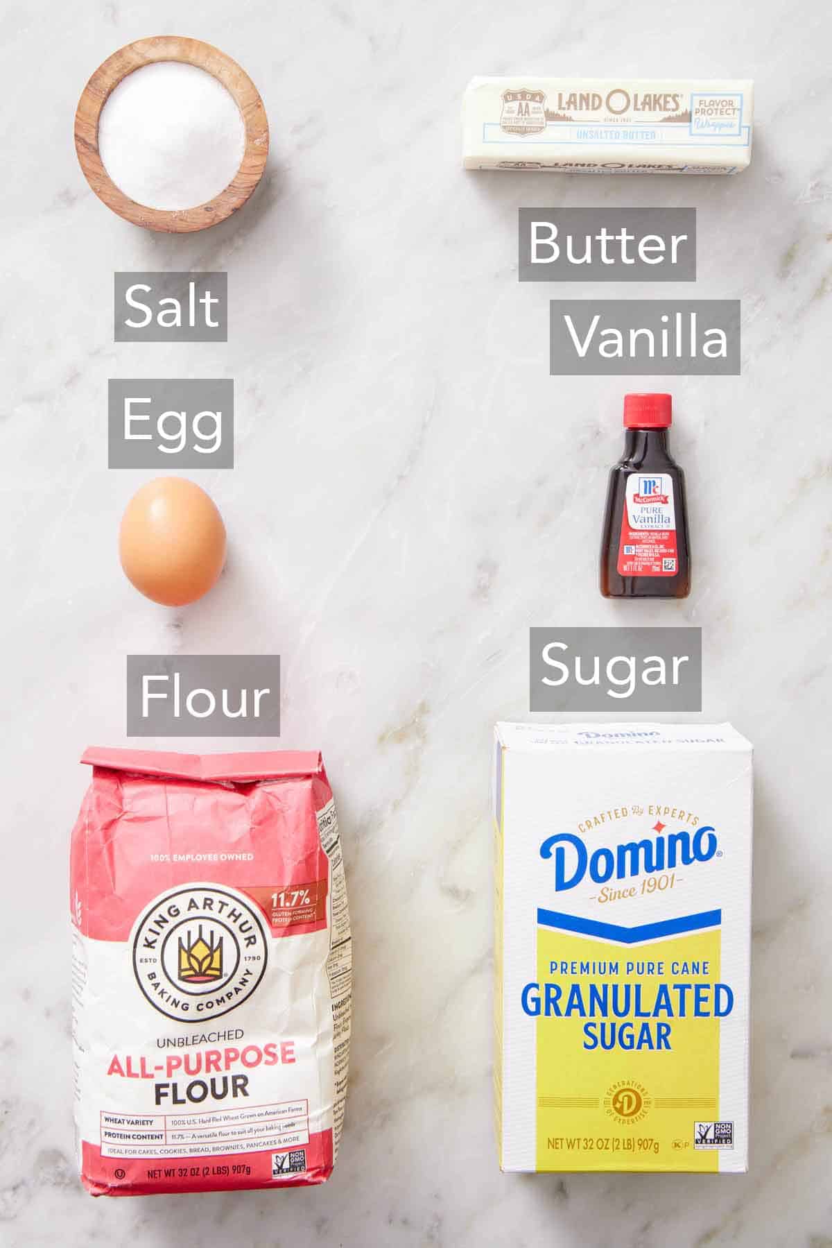 Ingredients needed to make a tart crust.