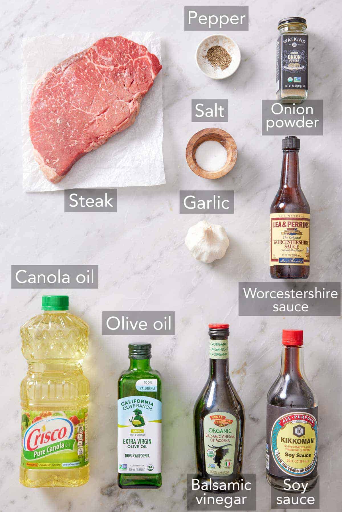 Ingredients needed to make a London broil.