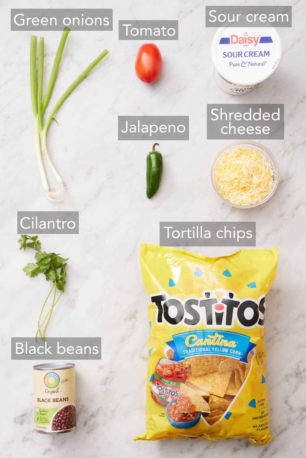 Ingredients needed to make air fryer nachos.