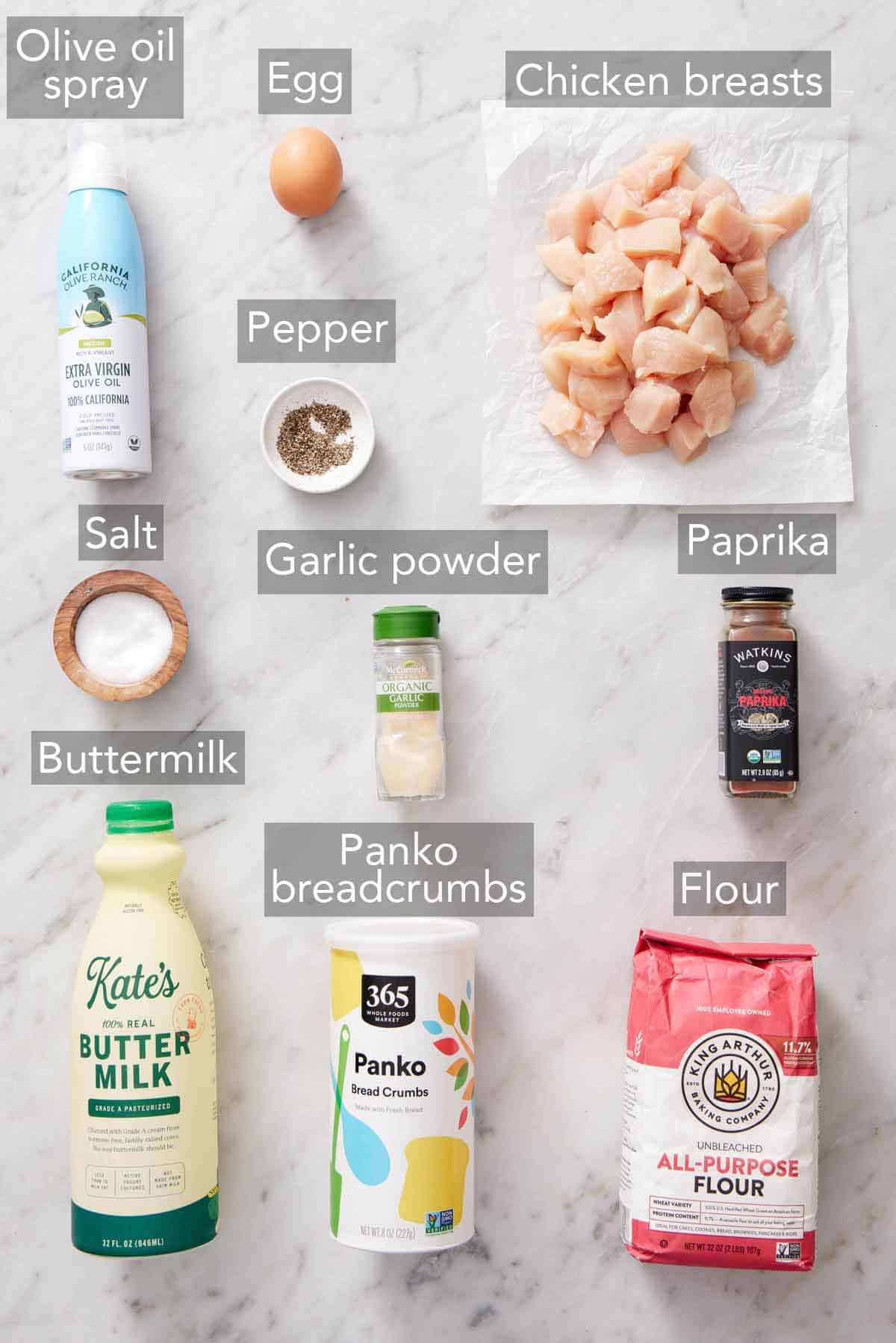 Ingredients needed to make air fryer popcorn chicken,