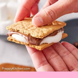 Pinterest graphic of air fryer s'mores being pressed together.