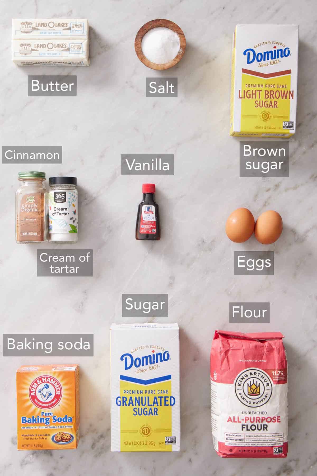 Ingredients needed to make snickerdoodle bars.