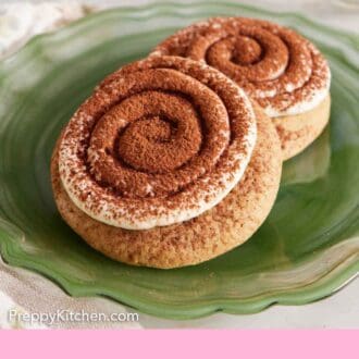 Pinterest graphic of a plate with two tiramisu cookies.