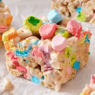 Lucky Charms treats on parchment.