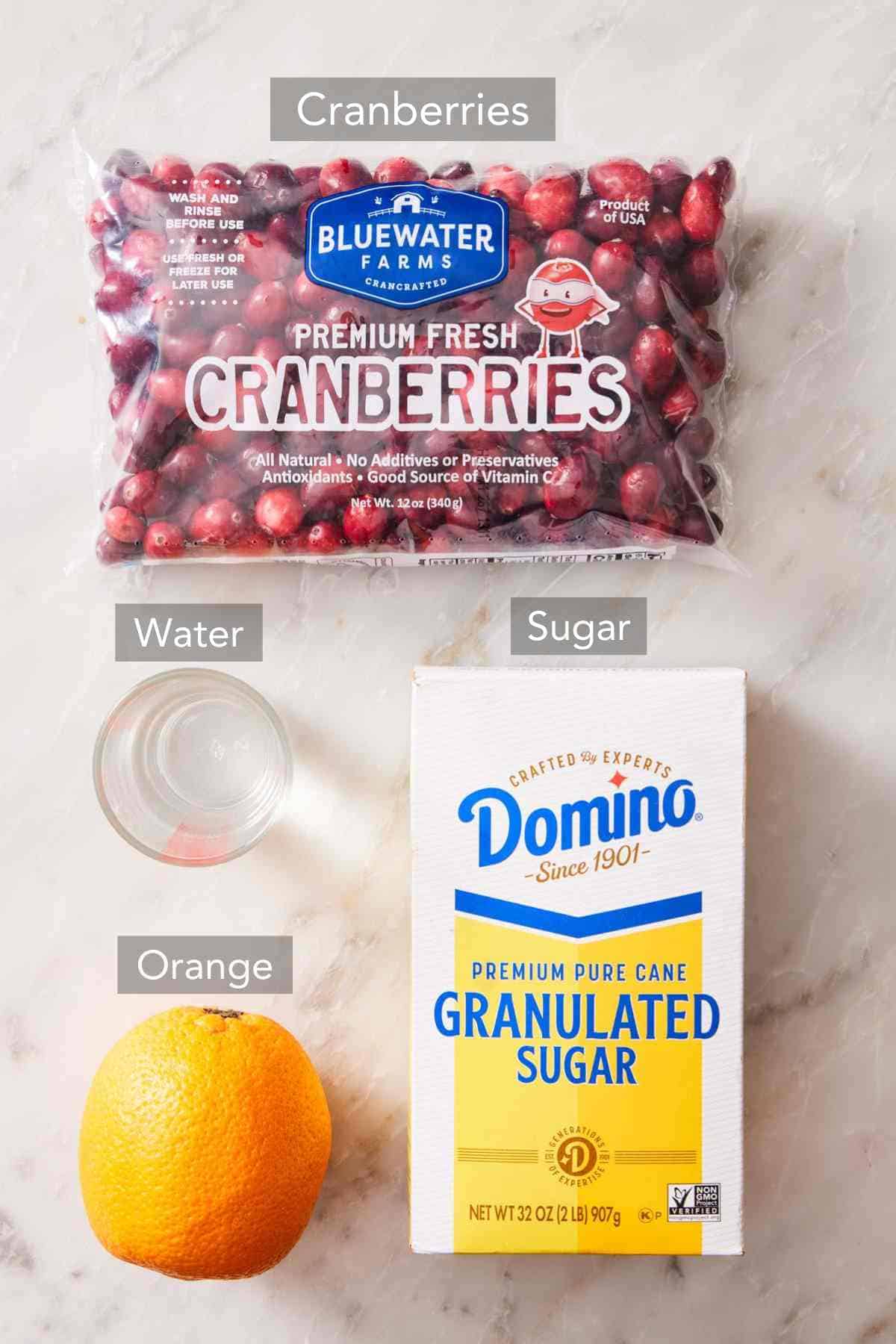 Ingredients for homemade cranberry sauce.