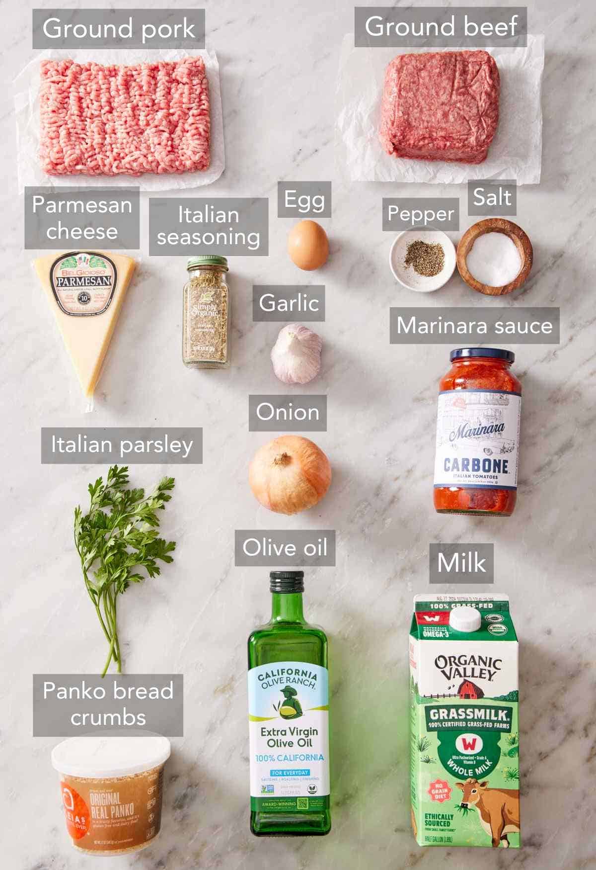 Ingredients for this meatball recipe.