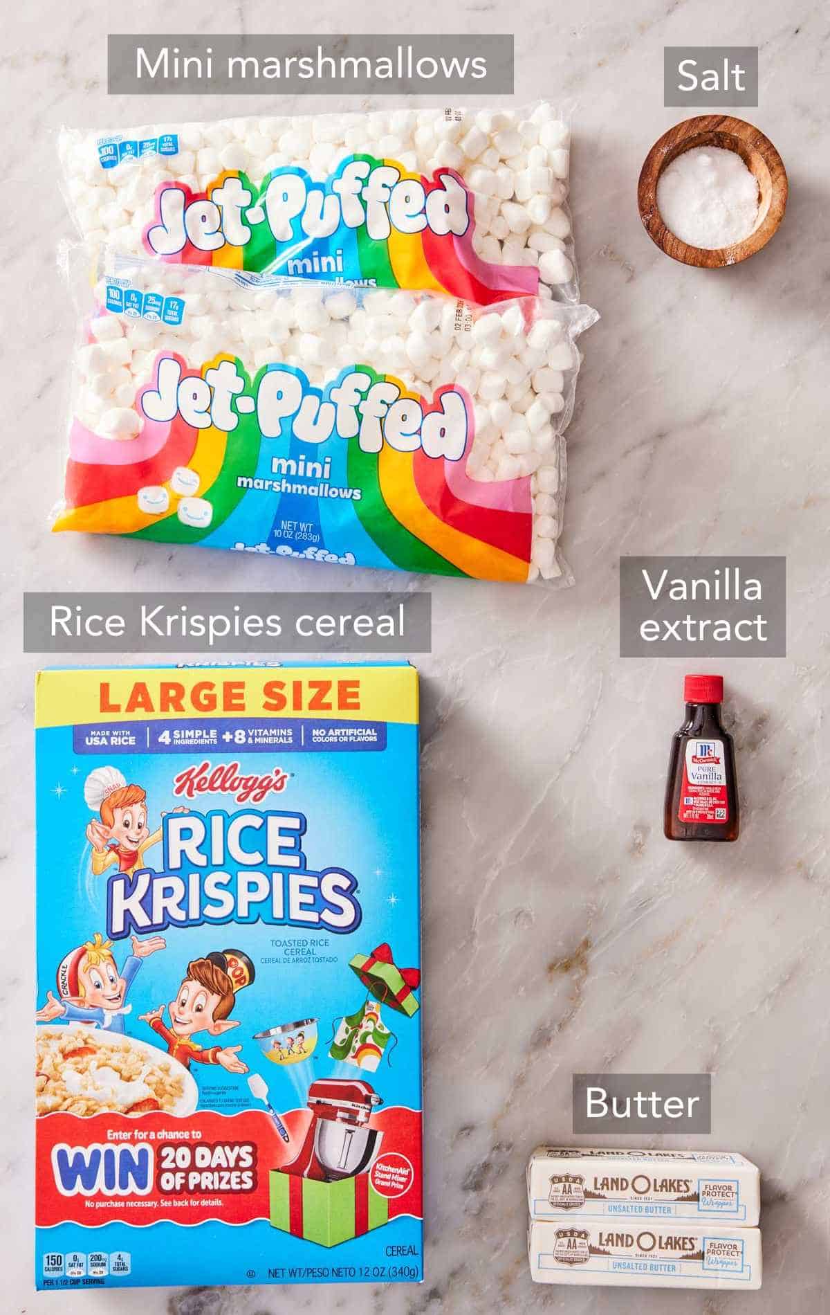 Ingredients for Rice Krispie treats.