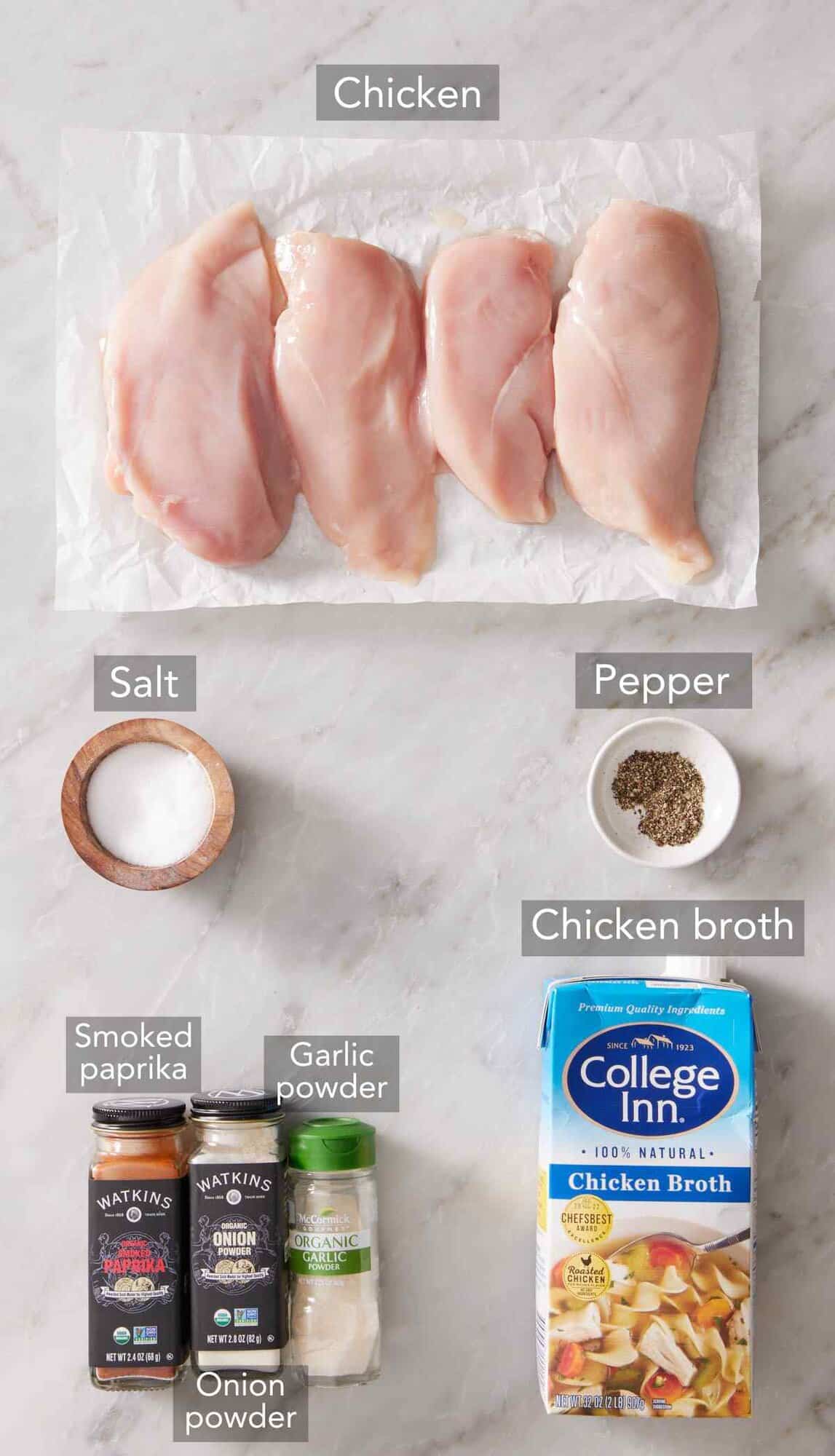 Ingredients for easy Instant Pot shredded chicken.